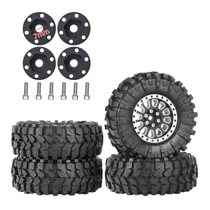 1.3” All-Terrain Tire and Wheel Set, Metal Beadlock 5mm & 7mm Hex Wheels for SCX24 TRX4M 1/12 1/14 1/18 1/24 RC Crawler Car (C, Black) - color: C, Black