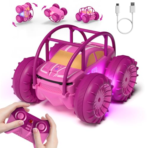 MaxTronic Amphibious Remote Control Car,Rechargeable RC Cars Toy 360° Flips Rotation Stunt Crawler 15KM/H 4WD All Terrain Outdoor Indoor Toy for Kids Boys Girls 3-12 - color: Pink