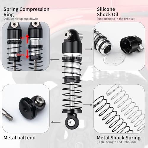 RCLIONS RC Car Shocks 38mm Oil Shock Absorber for AXIAL SCX24 1/24th | SCX-24 Deadbolt/JLU/Gladiator RC Crawler Car Upgrade Parts - size: 38mm