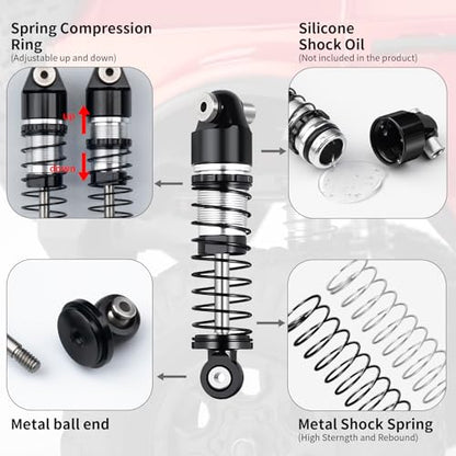 RCLIONS RC Car Shocks 38mm Oil Shock Absorber for AXIAL SCX24 1/24th | SCX-24 Deadbolt/JLU/Gladiator RC Crawler Car Upgrade Parts - size: 38mm