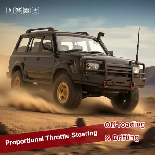 WPL D54 RC Truck 4x4 Off Road Drift RC Car 1/16 Scale RTR LC80 Style | Remote Control Truck 280 Brushed Motor Full Proportional Upgraded Chassis Spare Drift Tires Hobby Toy for Adult