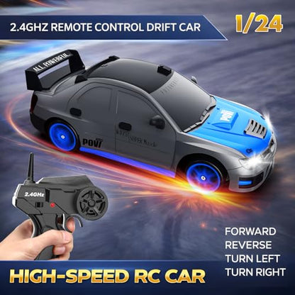 Remote Control Car RC Drift Car 2.4GHz 1:24 Scale 4WD 15KM/H High Speed Model Vehicle with LED Lights Drifting Tire Racing Sport Toy Car for Adults Boys Girls Kids Gift - color: F-grey