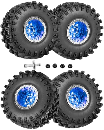 RC 2.2 Beadlock Wheels and Tires for 1/10 TRX4 SCX10 Capra AMG 6x6 Gen8 Everest Gen7 Pro RC Crawler,Alunium 2.2 Beadlock Rims RC Wheels 2.2 Beadlock Tires,4pcs,Navy Blue - color: Navy Blue(4pcs)