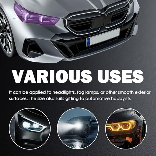 12×47" Car Headlight Tint Film,Self Adhesive Taillight Tint Film for Headlights/Fog Lights/Tail Lights,Waterproof Non-Marking Tail Light Tints Films Kit with Squeegee & Cutter (Purple) - color: Purple