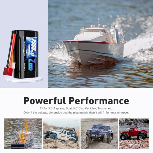 Zeee 2S Li-ion Battery 2000mAh 7.4V T Connector with 7.4V Battery Charger | Compatible with 1/10, 1/12, 1/16 Scale RC Cars 4WD High Speed RC Boat Trucks (2 Pack)