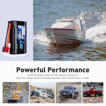 Zeee 2S Li-ion Battery 2000mAh 7.4V T Connector with 7.4V Battery Charger | Compatible with 1/10, 1/12, 1/16 Scale RC Cars 4WD High Speed RC Boat Trucks (2 Pack)