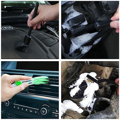 HMPLL 10pcs Detailing Brush Set, Multi-Purpose Car Detailing Brushes | for Cleaning Car Interior, Exterior, Engine, Leather, Including 5 car Cleaning Brush, 3 Wire Brush, 2 Air Vent Brush,Black - color: black-10pcs