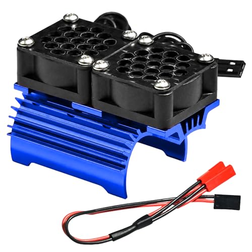 380 Motor Heatsink with Dual Cooling Fans, 28000RPM Aluminum Heat Sink Cooler for 380 390 Size Motors, JST Plug Cooling Upgrade for 1/16 1/18 RC Cars HSP HPI Wltoys Himoto Redcat Blue - color: Blue, size: Dual Fan