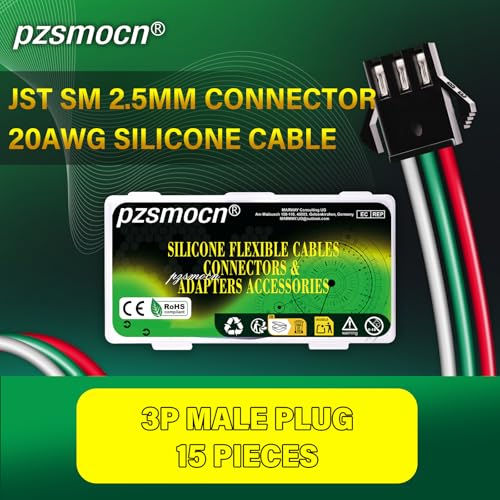 15 Pieces JST SM 2.5mm 3 Pin 20AWG Flexible Silicone Connector Kit | Premium Automotive Wiring, Heavy Duty Terminals, Reliable Circuit Board, High Temperature Housing, Easy Project Assembly - size: 3-Pin, style: JST-SM-M