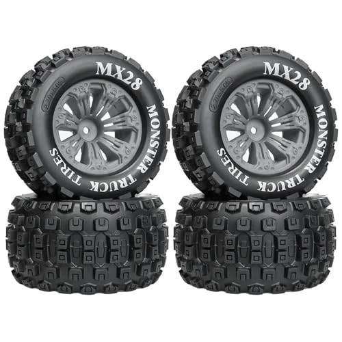 RC Car Repair Kit 1/10 RC Car 2.8-Inch Large MX28 Tread Off-Road Rubber Tires Plastic Rims 12Mm Coupling Upgrade Modify Decoration Parts - color: Gray