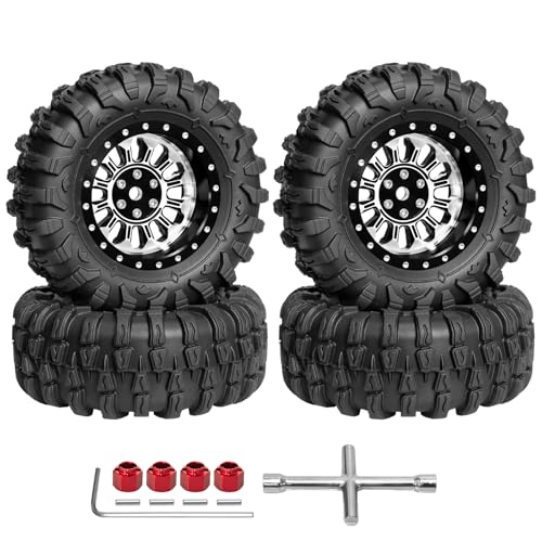 LRFHL 1.3" Beadlock Wheel Tires Aluminum for SCX24 TRX4M, 4PCS, Silver | Upgraded 1.45-inch Wheel, 1/24 SCX24 1/18 TRX4M RC Crawler Car Upgrade - color: Black Tires+ Silver Wheels-3