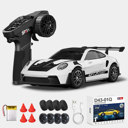 1:43 RC Drift Car D43-01 - 2.4G Full Proportional 4WD Alloy 20KM/H High Speed RC Racing Car with Gyro, Silent Bearings, Adjustable Speed & Lighting(Q3/White/D43-01) - color: Q3/White, size: D43-01