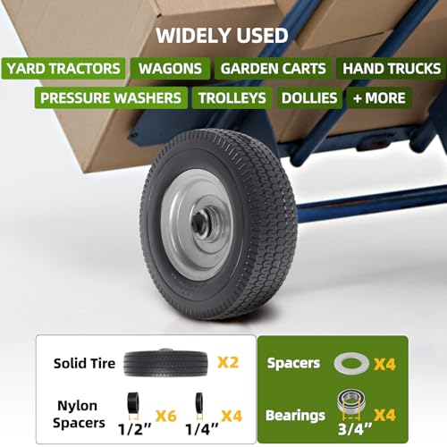 AR-PRO (2-Pack) 8-Inch Solid Wheel Replacement - 2.50-4" Flat Free Tire and Wheel with 5/8 extra 3/4 Bearings and 2.2" Offset Hub - Compatible with Hand Truck, Generator, Gorilla Carts - size: 8‘’