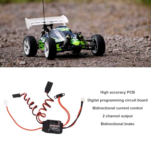 30A RC Brushed ESC Electronic Speed Controller 2 Output Dual Brake ESC with Red White Lights for 1/18 1/24 1/28 RC Cars