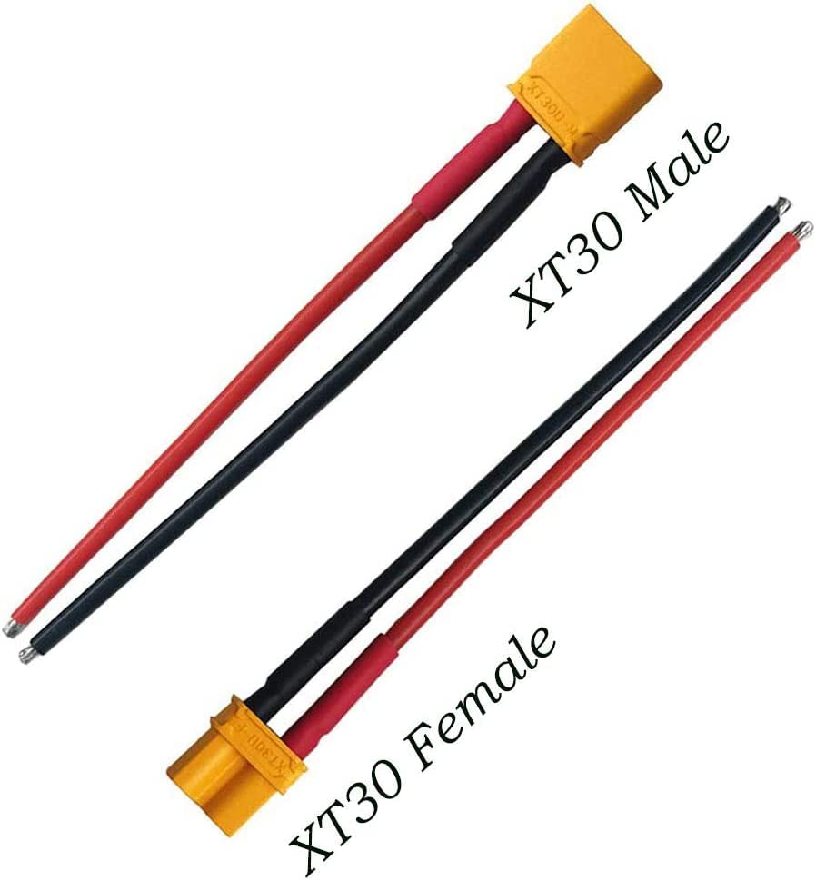 5Pairs XT30 Plug Male Female Connector with 100mm 16AWG Silicone Wire for RC LiPo Battery FPV Drone - style: XT30