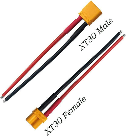 5Pairs XT30 Plug Male Female Connector with 100mm 16AWG Silicone Wire for RC LiPo Battery FPV Drone - style: XT30