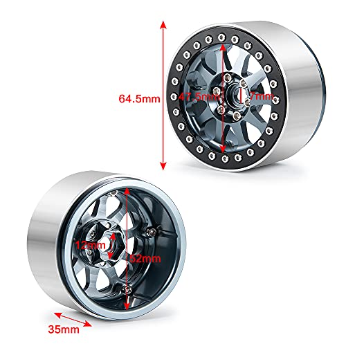 Benedict Harry 4Pcs Alloy 2.2" Beadlock Wheel Rims for 1:10 RC Rock Crawler Axial SCX10 RR10 Wraith 90048 90018 TRX4 12mm Hex (Titanium) - color: Titanium