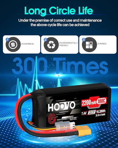 HOOVO 2S Shorty Lipo Battery 2200mAh 100C 7.4V RC Lipo Battery XT60 Plug | 2 Pack,for FPV Racing Drone RC Airplane Helicopter Quadcopter Car - style: 2S 2200mAh 80C-XT60