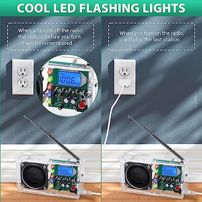 FM Radio Kit, ICSTATION DIY Radio Soldering Kit with LED Flashing Lights FM 76-108MHz LCD Display Soldering Project Radio with Headphone Jack for Adults Electronics Enthusiasts College Education