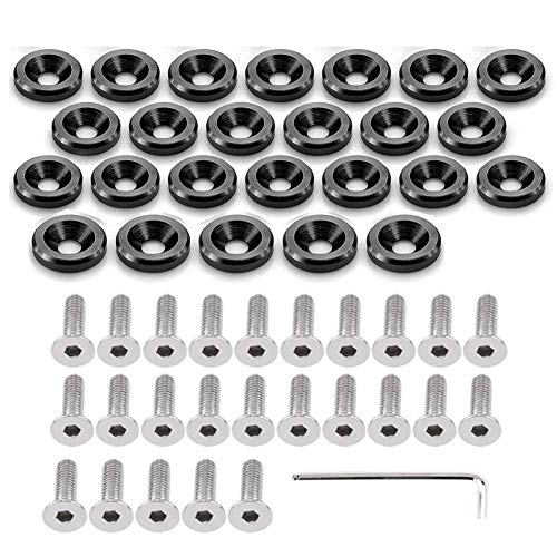 STETION 25 Pcs Fender Bumper Washer Bolt 6061 T6 Grade M6x20mm CNC Finishing Washer Engine Bay Dress Up Fastener Kit (Black) - color: Black