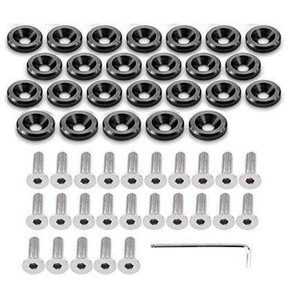 STETION 25 Pcs Fender Bumper Washer Bolt 6061 T6 Grade M6x20mm CNC Finishing Washer Engine Bay Dress Up Fastener Kit (Black) - color: Black