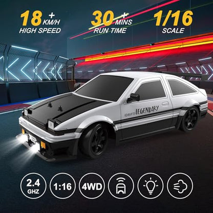 Mostop Remote Control Car 1:16 RC Drift Car with Spraying, 2 Batteries, LED Lights, 18KM/H High Speed RC Car for Drifting and Racing, RC Sport Racing Cars Model Vehicles for Kids Boys Birthday Gift