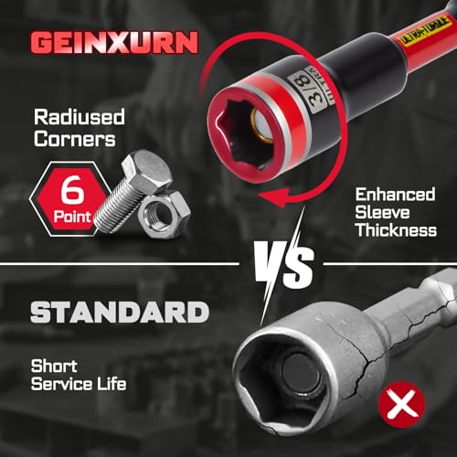 Geinxurn Impact Nut Driver Set, 10 Pieces 6”Long 6mm,8mm,10mm,11mm,13mm 1/4”5/16”3/8”7/16”1/2”6 Point Alloy Steel Magnetic Metric/SAE Nut Setter Set 1/4 Hex Shank Impact Driver with Case Box - size: 6", style: MIXSM-10pcs