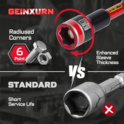 Geinxurn Impact Nut Driver Set, 10 Pieces 6”Long 6mm,8mm,10mm,11mm,13mm 1/4”5/16”3/8”7/16”1/2”6 Point Alloy Steel Magnetic Metric/SAE Nut Setter Set 1/4 Hex Shank Impact Driver with Case Box - size: 6", style: MIXSM-10pcs