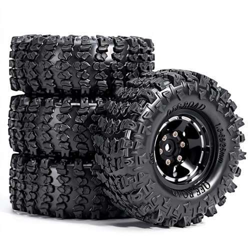 1.3” Aluminum Beadlock Wheels & Mud Terrain Tires Set for 1/18 1/24, -7.6mm Offset RC Crawler Car Fits TRX4M, Axial SCX24 AX24, Redcat Ascent-18, FCX24, 66 x 26mm, Pre-Assembled, 4 pcs Black - color: Black