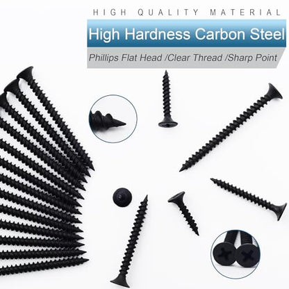 JEGONFRI 209PCS Black Wood Screw Assortment Kit, 6 Sizes Flat Head Phillips | Great for Home Improvement, Sturdy Steel, Rustproof, Handy Storage Case, Sizes: 2",1-1/2",1-1/4",1",3/4",1/2" - style: 209 Black Screws