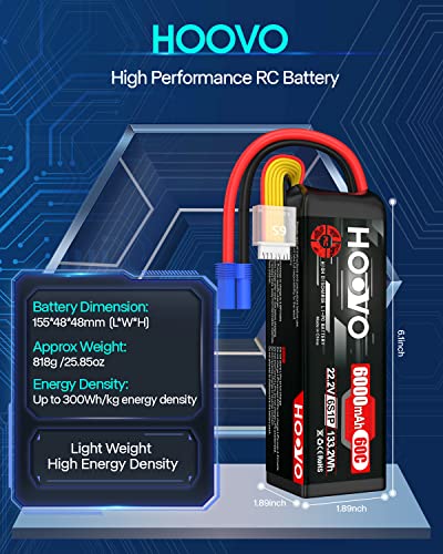 HOOVO 22.2V 6000mAh 60C 6S LiPo Battery with EC5 Plug | for RC Quadcopter Truck Boat Airplane Helicopter RC Vehicle