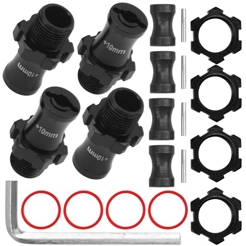 ShareGoo Metal +10mm Extended 17mm Splined Wheel Hex Hub Adapter Compatible with 1/10 Slash 2WD 4X4 Rustler Stampede Bandit 2WD 4X4 RC Car (Black) - color: Black