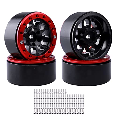 HobbyPark Metal 1.9 Beadlock Wheels Rims 1/10 RC Crawler Upgrades for Traxxas TRX-4 Axial SCX10 II 90046 SCX10 III AXI03007 Redcat Gen 8 (4-Pack) (Red + Black)
