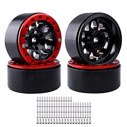 HobbyPark Metal 1.9 Beadlock Wheels Rims 1/10 RC Crawler Upgrades for Traxxas TRX-4 Axial SCX10 II 90046 SCX10 III AXI03007 Redcat Gen 8 (4-Pack) (Red + Black)