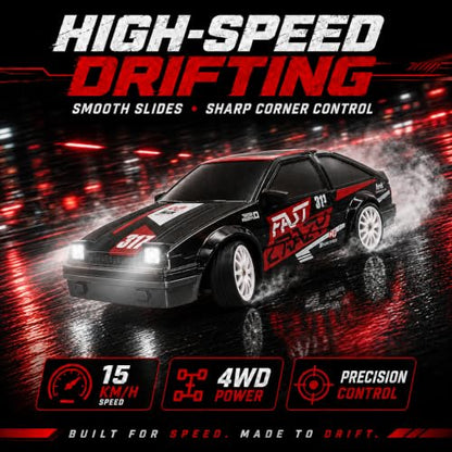 Liberty Imports RC Drift Car 1/24 2.4GHz 4WD Remote Control Sport Racing On-Road Vehicle with LED Light, Batteries and Drift Tires (Style 4) - style: Black