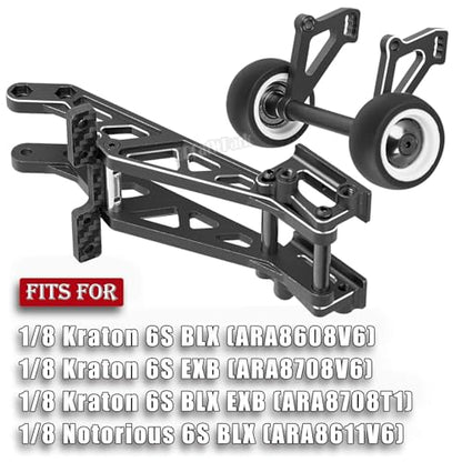 Aluminum Wing Mount & Wheelie Bar Set Upgrades Part for 1/8 Kraton 6S BLX(EXB),1/8 Notorious 6S BLX V6 Brushless RC Monster Trucks,RC Wheelie Bar Wing Mount Set,Replace ARA320758,Black - color: Black - (Aluminum Upgrades Part)