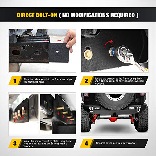 Nilight - JK-52A Rear Bumper Compatible for 2007-2018 Wrangler JK,Rock Crawler Bumper with Hitch Receiver & 2X Upgraded 18W LED Lights Off Road Textured Black - color: Rear Bumper