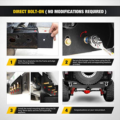 Nilight - JK-52A Rear Bumper Compatible for 2007-2018 Wrangler JK,Rock Crawler Bumper with Hitch Receiver & 2X Upgraded 18W LED Lights Off Road Textured Black - color: Rear Bumper