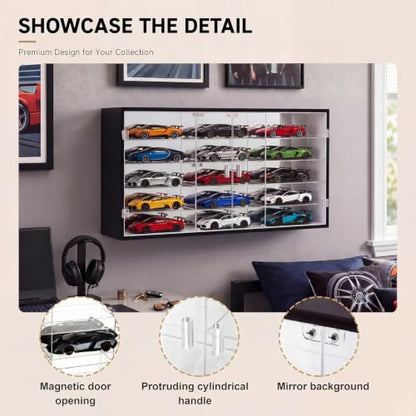 Juexica 1: 24 Clear Acrylic Toy Car Display Case 8 Grids Toy Race Car Display Show Box Diecast Case Wall Mounted Vehicles Shelf for Storage, Christmas Mini Model Figure Lover Gifts - size: 8 Grids