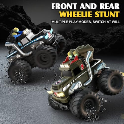 Dual Remote Control RC Car with Magic Gesture Wristband & 40+ Min Play, 1:18 Fully Submersible Waterproof All Terrain 4WD Monster Truck, Amphibious Toy Crawler Gift for Boys Girls Ages 6-12-Black - color: Black