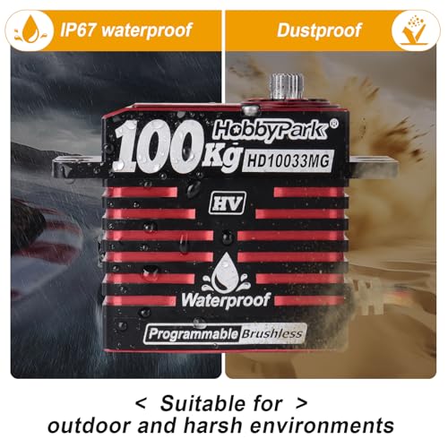 HobbyPark Waterproof RC Servo High Torque Brushless Motor Metal Gear Digital Servo Aluminum Case for 1/8 1/10 RC Crawler SCX10 TRX4 RC Truck Car Buggy RC Basher Control Angle 180° HV (100kg Torque)