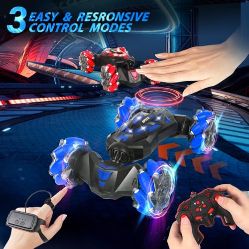 RC Stunt Car, 2.4 GHz 4WD Remote Control Gesture Sensor Toy Cars, Double Sided Rotating Off Road Vehicle 360° Flips with Lights Music, Drift rc car for Boys and Girls 3-12 Birthday