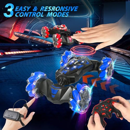 RC Stunt Car, 2.4 GHz 4WD Remote Control Gesture Sensor Toy Cars, Double Sided Rotating Off Road Vehicle 360° Flips with Lights Music, Drift rc car for Boys and Girls 3-12 Birthday