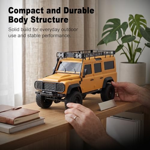 1/18 Scales Remote Control Truck, MN-111 Remote Control Crawler with LED Lights, 2.4GHz Four Wheel Drive Rechargeable Climbing RC Truck for Teens Adults (Yellow) - color: Yellow