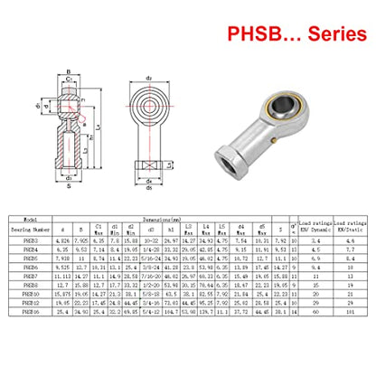 PHSB4 Rod End Bearing 1/4 Inch Bore and 1/4-28 Right Hand Thread, Self-Lubricating Female Heim Joint Rod Ends, Includes Jam Nuts 2pcs - size: 1/4, style: Right Hand