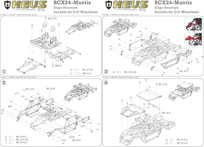 MEUS RACING Mantis24 Body with Roll Cage for Axial 1/24 SCX24 RC Crawler (Pink) - color: Pink