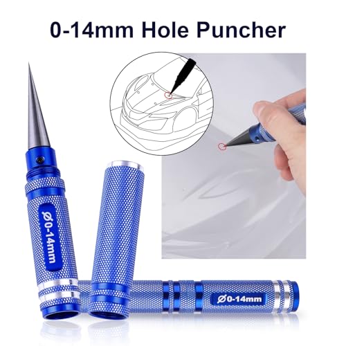 RC Body Reamer Hole Puncher, Curved Scissors & Straight Scissor RC Car Body Mounting 3pc Combo Set,0-14mm Hole (Blue) - color: Blue