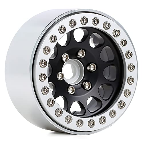 INJORA RC Rims 4pcs 1.9 Inch Beadlock RC Wheel Rim Set Wheel Hub for 1:10 RC Crawler Axial SCX10 SCX10 II 90046 SCX10 III AXI03007 TRX4 D90 SCX10 Pro (Silver&Black) - color: Silver&black