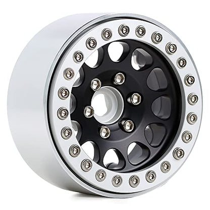 INJORA RC Rims 4pcs 1.9 Inch Beadlock RC Wheel Rim Set Wheel Hub for 1:10 RC Crawler Axial SCX10 SCX10 II 90046 SCX10 III AXI03007 TRX4 D90 SCX10 Pro (Silver&Black) - color: Silver&black