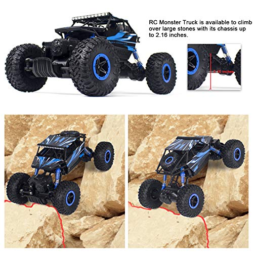 Cheerwing 1:18 Rock Crawler 2.4Ghz Remote Control Car 4WD Off Road RC Monster Truck 2 Battery (Blue) | 4WD Car,2 Rechagerbale Battery,LED Headlight,for Adults and Kids - color: Blue